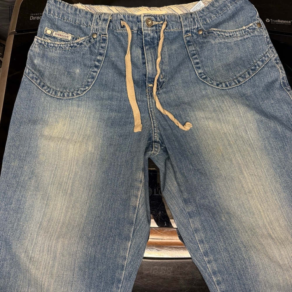 Vintage Hydraulic Blue Jeans with Tan Drawstring - Size 13/14